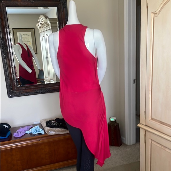 Haute Hippie Asymmetrical Cowl Drape Ruched Top S EUC Red Silk - Picture 7 of 13